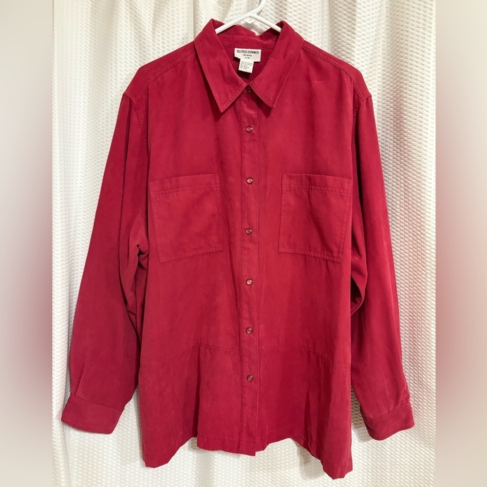 Alfred Dunner burgandy red long sleeve snap closure collared blouse jacket 22W